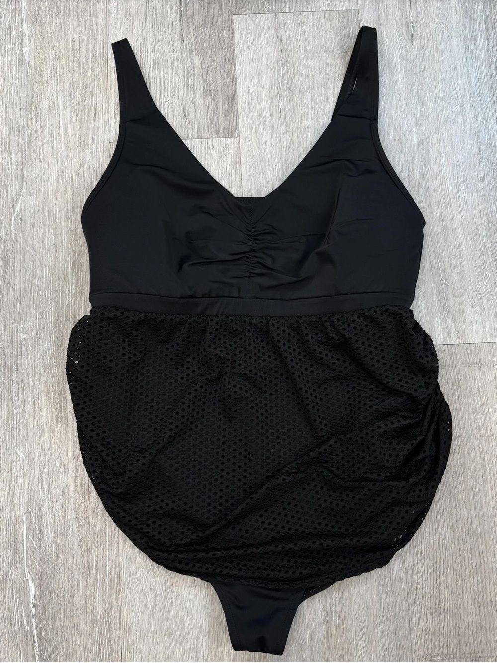 Cacique Black Mesh Skirt Overlay One Piece Swimsuit - Size 20